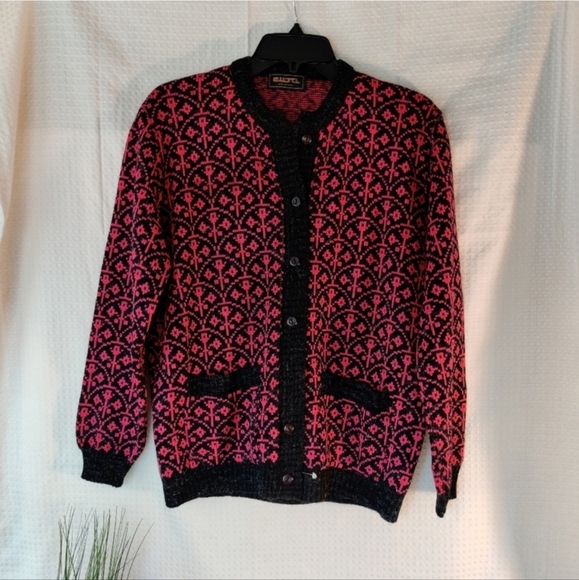 Women's Red and Black knitted Button Down Sweater from Mexico- Medium - Picture 1 of 9